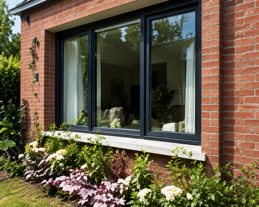 Zwarte kunststof kozijnen in bakstenen woning